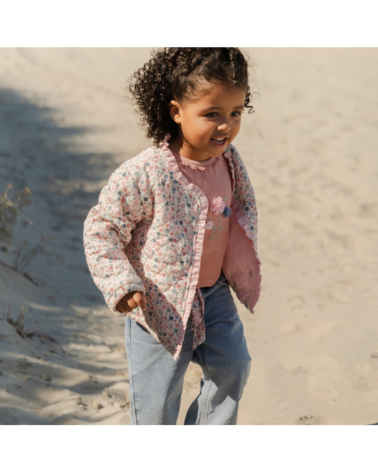 LITTLE DUTCH. Μπλουζάκι κοντομάνικο με ανάγλυφα λουλούδια Pink Blush - Νο 92