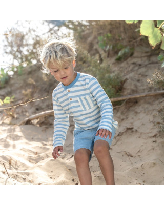 LITTLE DUTCH. Μπλουζάκι μακρυμάνικο Steel Blue stripe - Νο 92