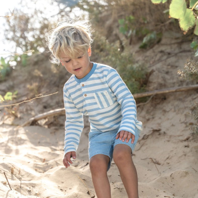 LITTLE DUTCH. Μπλουζάκι μακρυμάνικο Steel Blue stripe - Νο 98