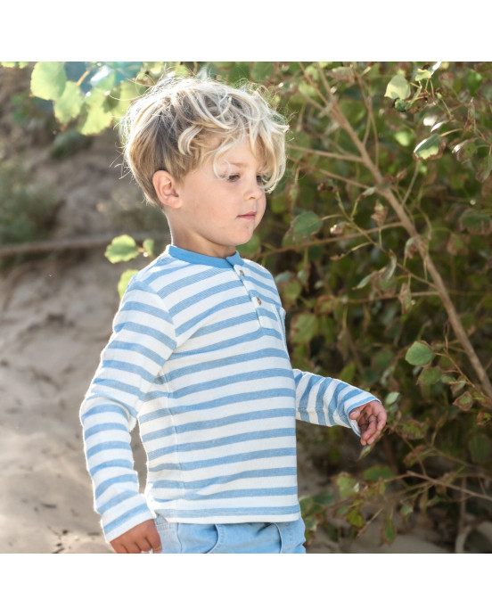 LITTLE DUTCH. Μπλουζάκι μακρυμάνικο Steel Blue stripe - Νο 80