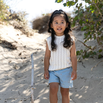 LITTLE DUTCH. Πλεκτό αμάνικο μπλουζάκι Creme - Νο 80