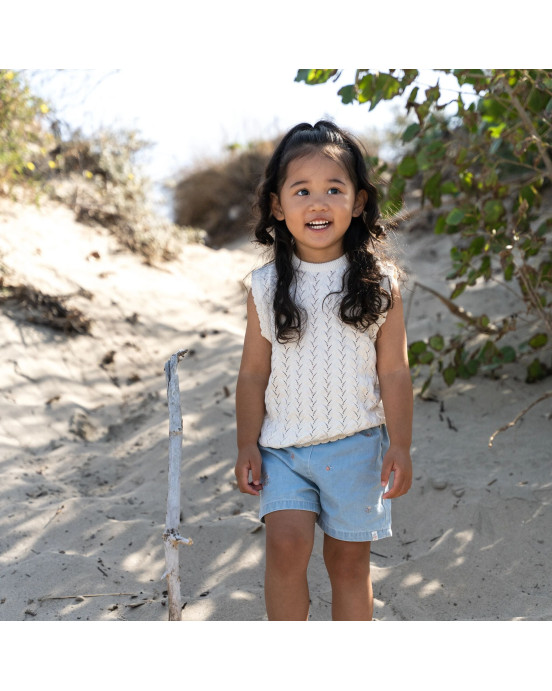 LITTLE DUTCH. Πλεκτό αμάνικο μπλουζάκι Creme - Νο 80