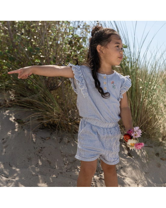 LITTLE DUTCH. Ολόσωμη φόρμα με βολάν Denim Blue Stripe - Νο 92