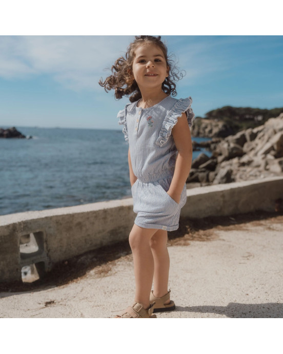 LITTLE DUTCH. Ολόσωμη φόρμα με βολάν Denim Blue Stripe - Νο 104