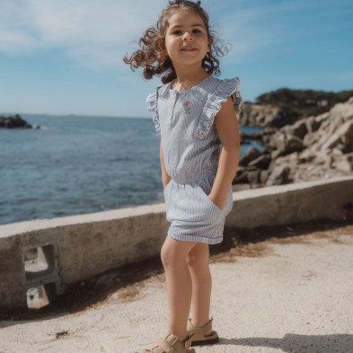 LITTLE DUTCH. Ολόσωμη φόρμα με βολάν Denim Blue Stripe - Νο 80