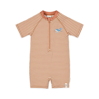 LITTLE DUTCH. Ολόσωμο κοντομάνικο μαγιό Ocean Brown Stripes - Νο 86/92