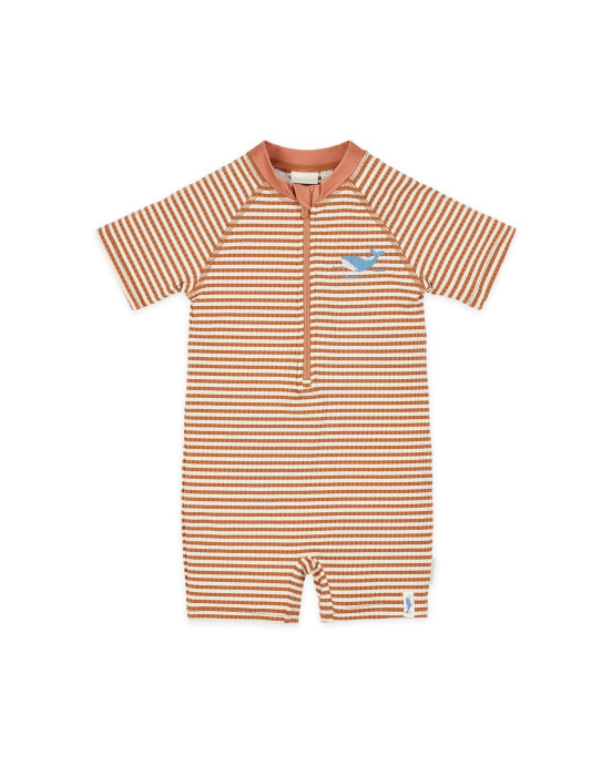 LITTLE DUTCH. Ολόσωμο κοντομάνικο μαγιό Ocean Brown Stripes - Νο 86/92