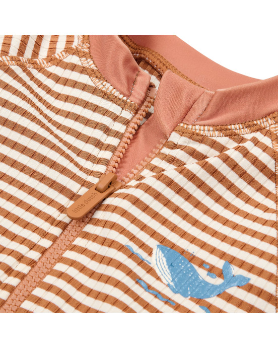 LITTLE DUTCH. Ολόσωμο κοντομάνικο μαγιό Ocean Brown Stripes - Νο 98/104