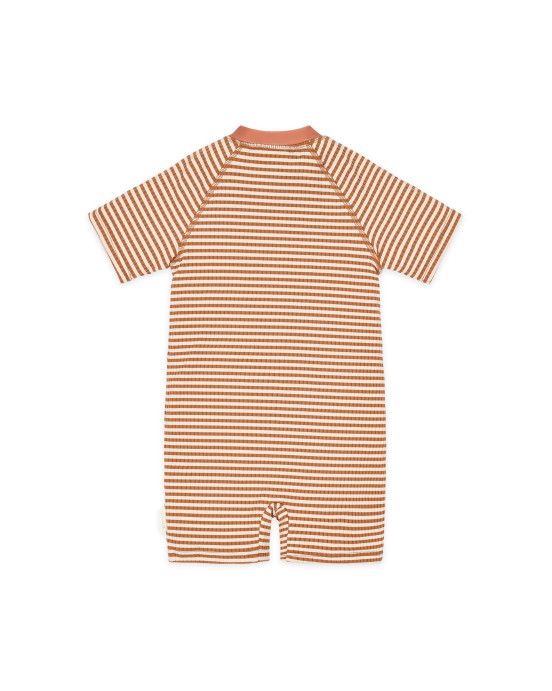 LITTLE DUTCH. Ολόσωμο κοντομάνικο μαγιό Ocean Brown Stripes - Νο 98/104