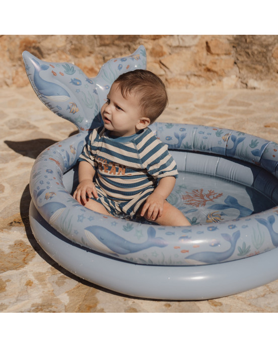 LITTLE DUTCH. Ολόσωμο κοντομάνικο μαγιό Ocean Blue Stripes - Νο 62/68