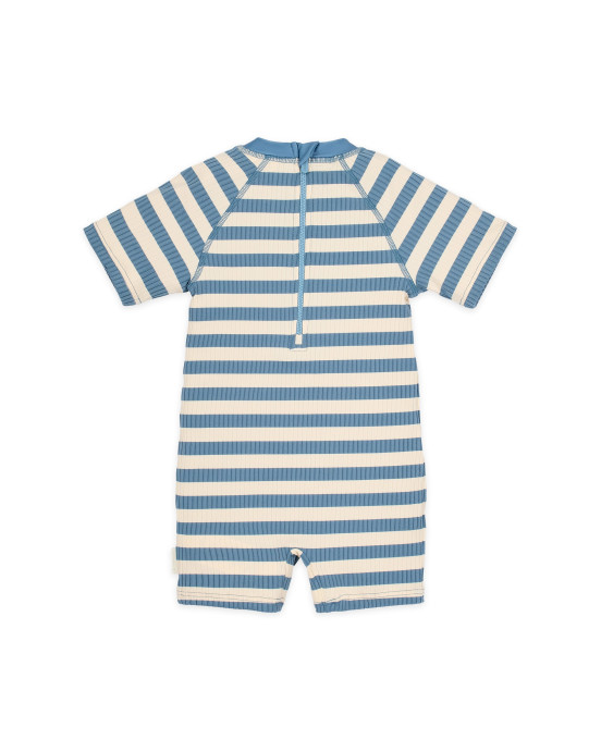 LITTLE DUTCH. Ολόσωμο κοντομάνικο μαγιό Ocean Blue Stripes - Νο 62/68