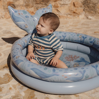 LITTLE DUTCH. Ολόσωμο κοντομάνικο μαγιό Ocean Blue Stripes - Νο 86/92