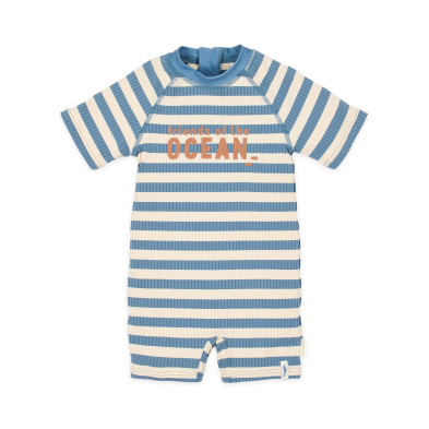 LITTLE DUTCH. Ολόσωμο κοντομάνικο μαγιό Ocean Blue Stripes - Νο 98/104