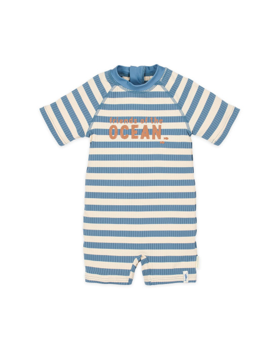 LITTLE DUTCH. Ολόσωμο κοντομάνικο μαγιό Ocean Blue Stripes - Νο 98/104