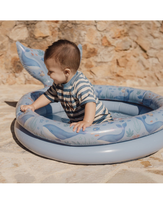 LITTLE DUTCH. Ολόσωμο κοντομάνικο μαγιό Ocean Blue Stripes - Νο 98/104