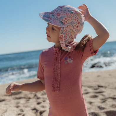 LITTLE DUTCH. Ολόσωμο κοντομάνικο μαγιό Dreamy Pink Sparkle - Νο 62/68