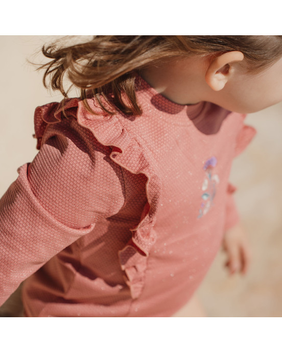 LITTLE DUTCH. Μπλουζάκι μακρυμάνικο με προστασία UV Dreamy Pink Sparkle - Νο 86/92