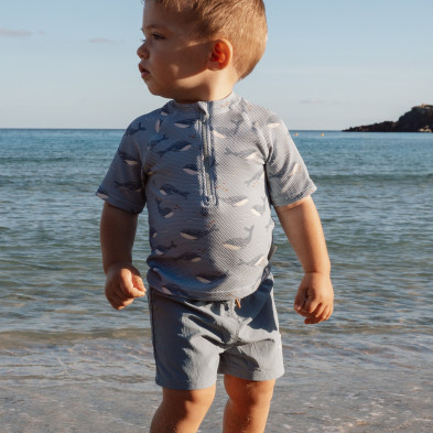 LITTLE DUTCH. Μπλουζάκι κοντομάνικο με προστασία UV Ocean Splash - Νο 74/80