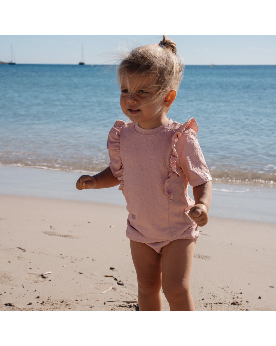 LITTLE DUTCH. Μπλουζάκι κοντομάνικο με προστασία UV Dreamy Pink Rose - Νο 62/68