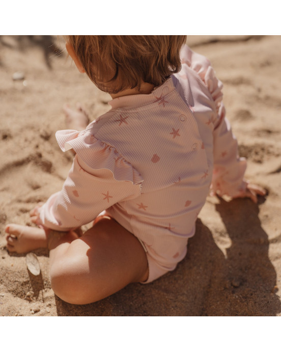 LITTLE DUTCH. Ολόσωμο μακρυμάνικο μαγιό με βολάν Dreamy Seashells - Νο 74/80