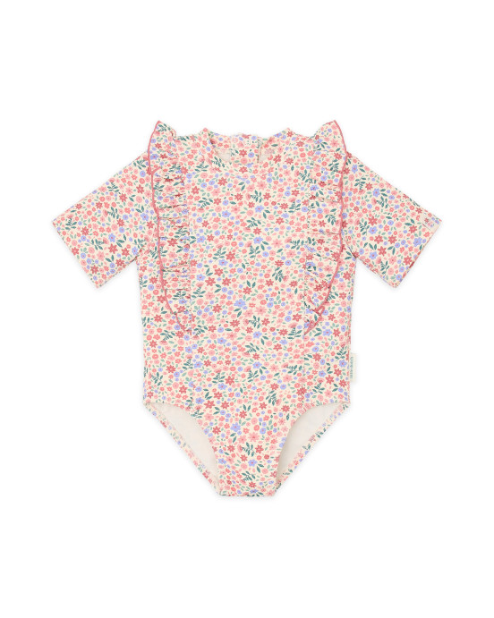 LITTLE DUTCH. Ολόσωμο κοντομάνικο μαγιό με βολάν Dreamy Flowerfield - Νο 74/80