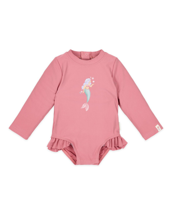 LITTLE DUTCH. Ολόσωμο μακρυμάνικο μαγιό με βολάν Dreamy Pink - Νο 86/92