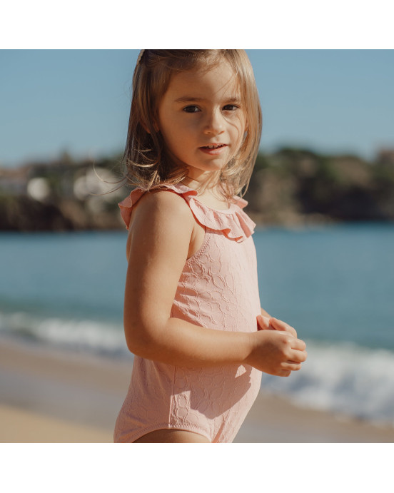 LITTLE DUTCH. Ολόσωμο μαγιό με βολάν Dreamy Pink Rose - Νο 74/80