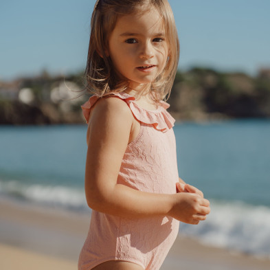 LITTLE DUTCH. Ολόσωμο μαγιό με βολάν Dreamy Pink Rose - Νο 98/104