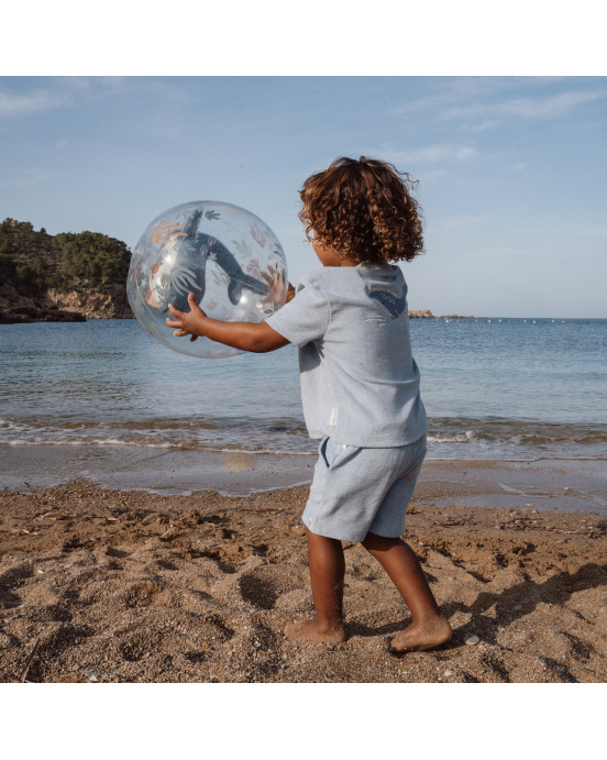 LITTLE DUTCH. Σετ μπλουζάκι και κοντό παντελονάκι πετσετέ Ocean World Blue - Νο 98/104