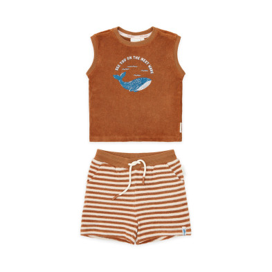 LITTLE DUTCH. Σετ αμάνικο μπλουζάκι και κοντό παντελονάκι Ocean World Brown - 86/92