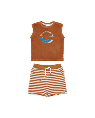 LITTLE DUTCH. Σετ αμάνικο μπλουζάκι και κοντό παντελονάκι Ocean World Brown - 98/104
