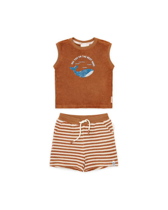 LITTLE DUTCH. Σετ αμάνικο μπλουζάκι και κοντό παντελονάκι Ocean World Brown - 74/80