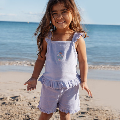 LITTLE DUTCH. Σετ μπλουζάκι και κοντό παντελονάκι Dreamy Purple - Νο 74/80