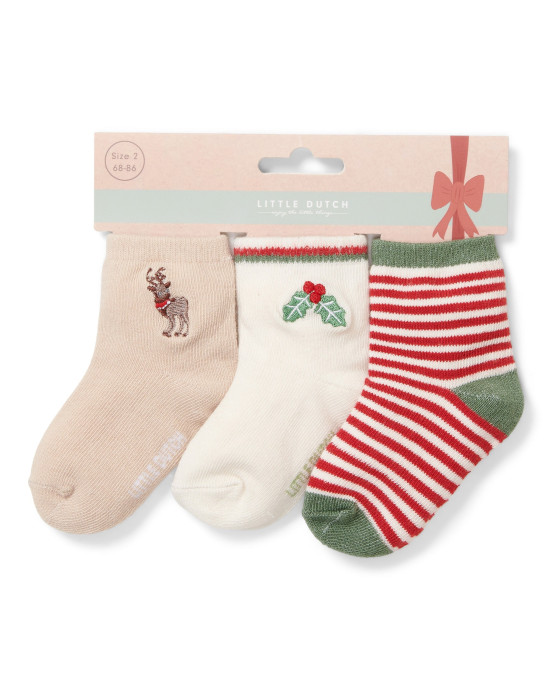 LITTLE DUTCH. Σετ 3 ζευγάρια βρεφικές κάλτσες Christmas - Νο 1