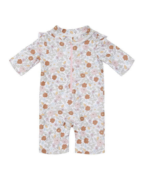 LITTLE DUTCH. Ολόσωμο κοντομάνικο μαγιό με βολάν Vintage Little Flowers - 62/68