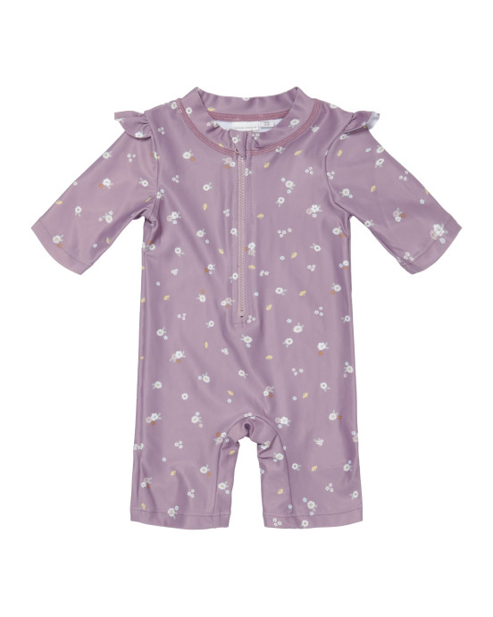 LITTLE DUTCH. Ολόσωμο κοντομάνικο μαγιό με βολάν Mauve Blossom - 62/68