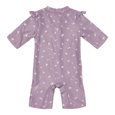 LITTLE DUTCH. Ολόσωμο κοντομάνικο μαγιό με βολάν Mauve Blossom - 62/68