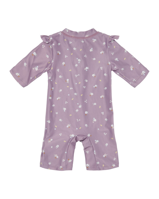 LITTLE DUTCH. Ολόσωμο κοντομάνικο μαγιό με βολάν Mauve Blossom - 62/68
