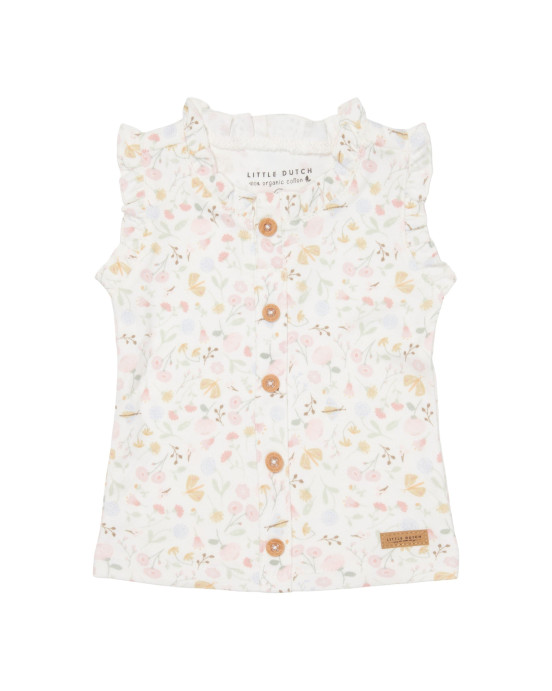 LITTLE DUTCH. Μπλουζάκι αμάνικο με κουμπάκια Flowers & Butterflies - 62