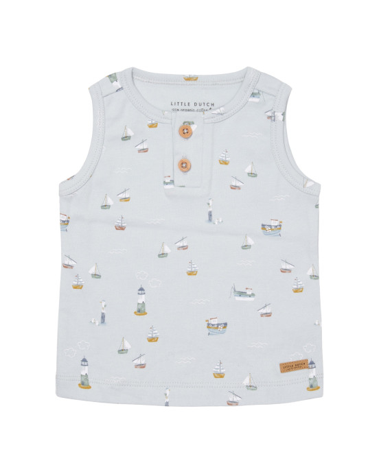 LITTLE DUTCH. Μπλουζάκι αμάνικο με κουμπάκια Sailors Bay Blue - 62