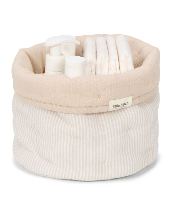 LITTLE DUTCH. Καλάθι αλλαξιέρας καπιτονέ μικρό Pure Soft Beige Stripes