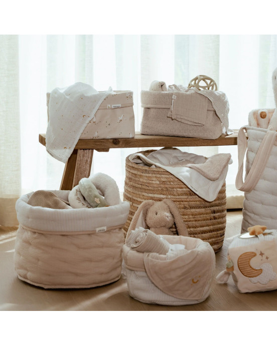 LITTLE DUTCH. Καλάθι αλλαξιέρας καπιτονέ μικρό Pure Soft Beige Stripes