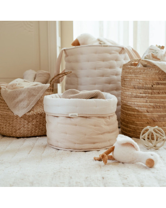 LITTLE DUTCH. Καλάθι αλλαξιέρας καπιτονέ μεγάλο Pure Soft Beige Stripes