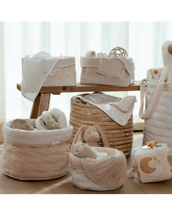 LITTLE DUTCH. Καλάθι αλλαξιέρας καπιτονέ μεγάλο Pure Soft Beige Stripes