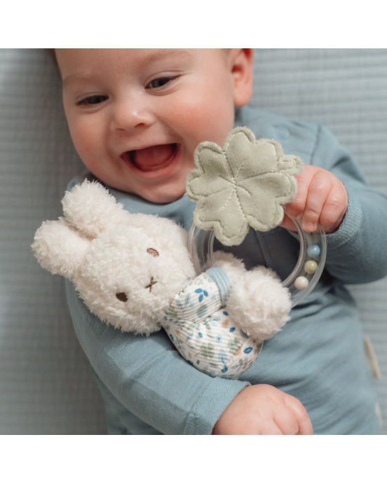 LITTLE DUTCH. Υφασμάτινη κουδουνίστρα με κρίκο Miffy - Lucky Leaves GRS