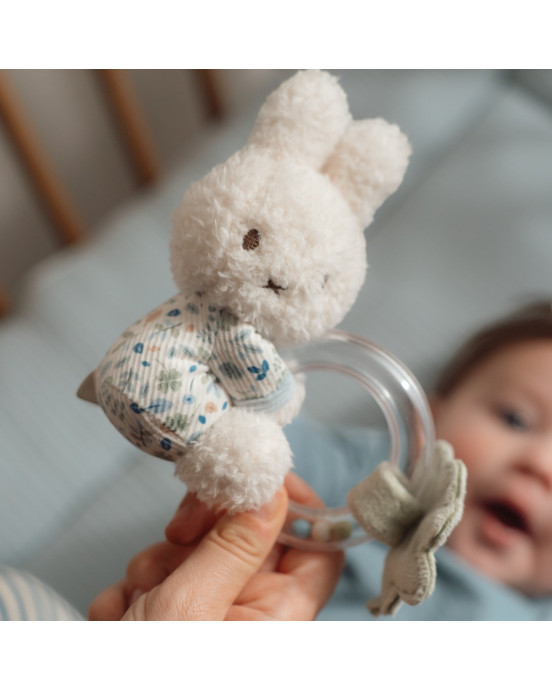 LITTLE DUTCH. Υφασμάτινη κουδουνίστρα με κρίκο Miffy - Lucky Leaves GRS