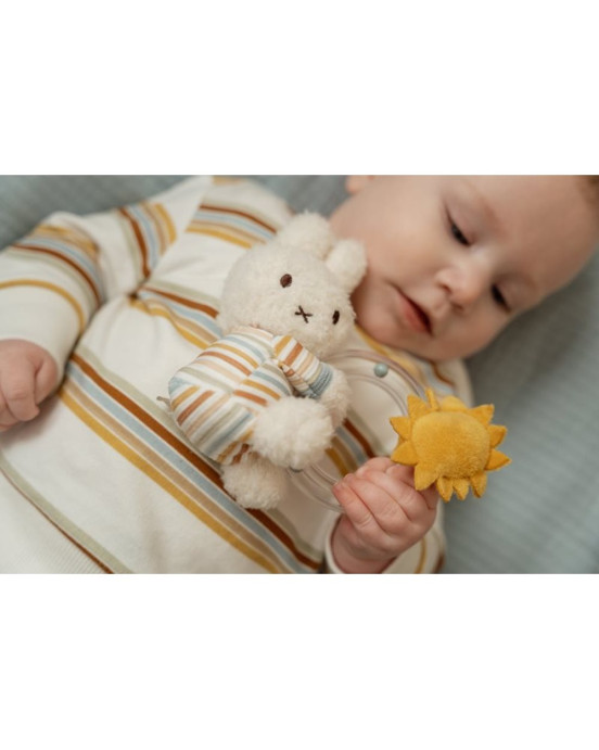 LITTLE DUTCH. Υφασμάτινη κουδουνίστρα με κρίκο Miffy Vintage Sunny Stripes