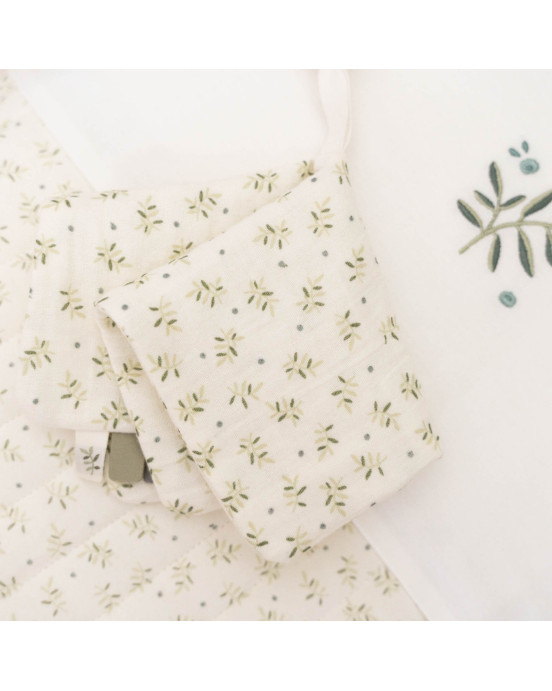 LITTLE DUTCH. Σεντόνι για λίκνο με κέντημα Blueberry Leaves 100x70