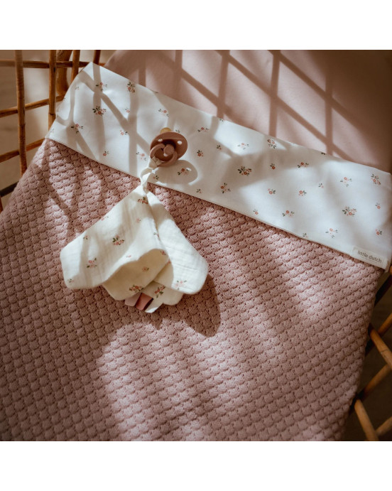LITTLE DUTCH. Κουβέρτα πλεκτή με επένδυση fleece Pure Blossom 110x140