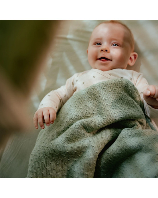 LITTLE DUTCH. Κουβέρτα πλεκτή με επένδυση fleece Pure Sage 110x140